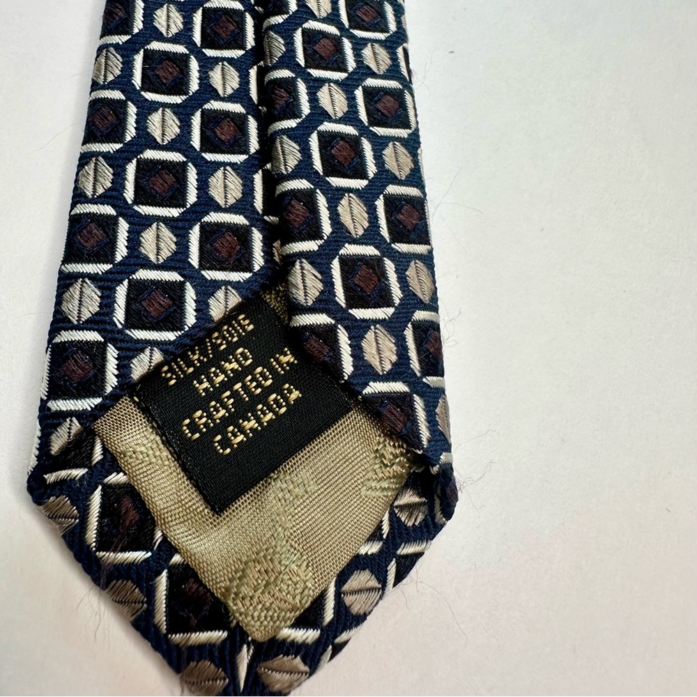 Dion Signature Geometric Heavy Silk Handcrafted Classic Black & White Tie - Picture 5 of 6